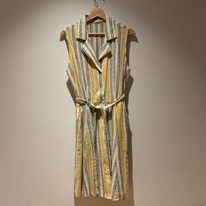 Serving Amalfi Lemon Energy | Striped Linen-Feel Belted Dress M